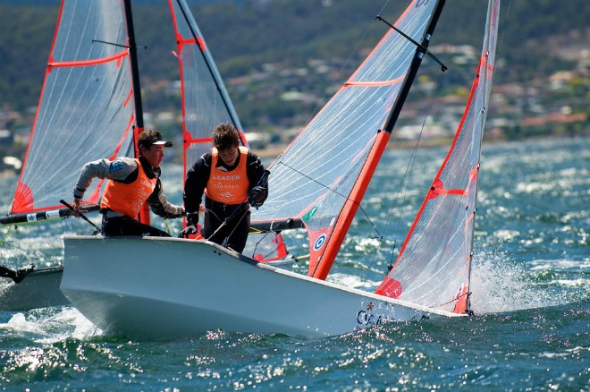 29er sailors Harry Price and Angus Williams on day three in Hobart  © Dane Lojek